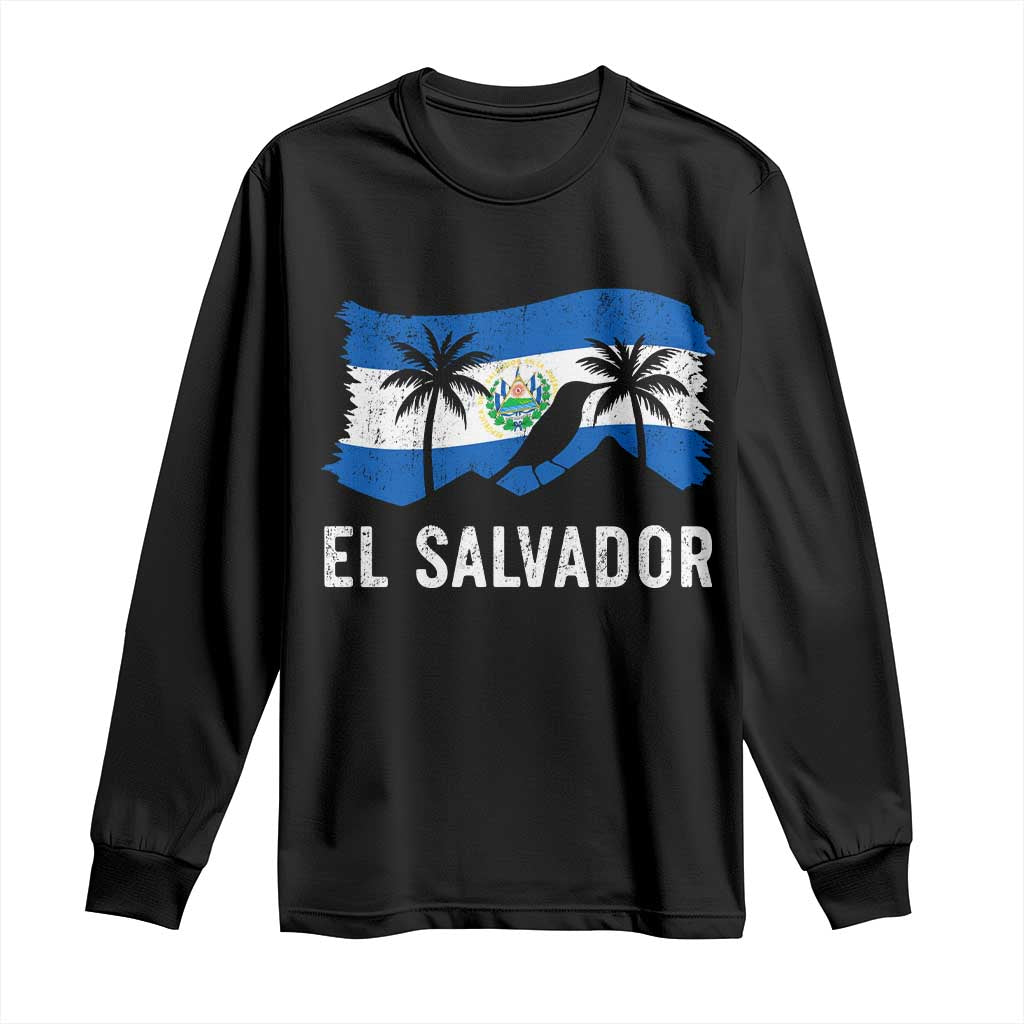 El Salvador Flag Long Sleeve Shirt Salvadoran Pride Torogoz Bird Palm Tree Volcano - Wonder Print Shop