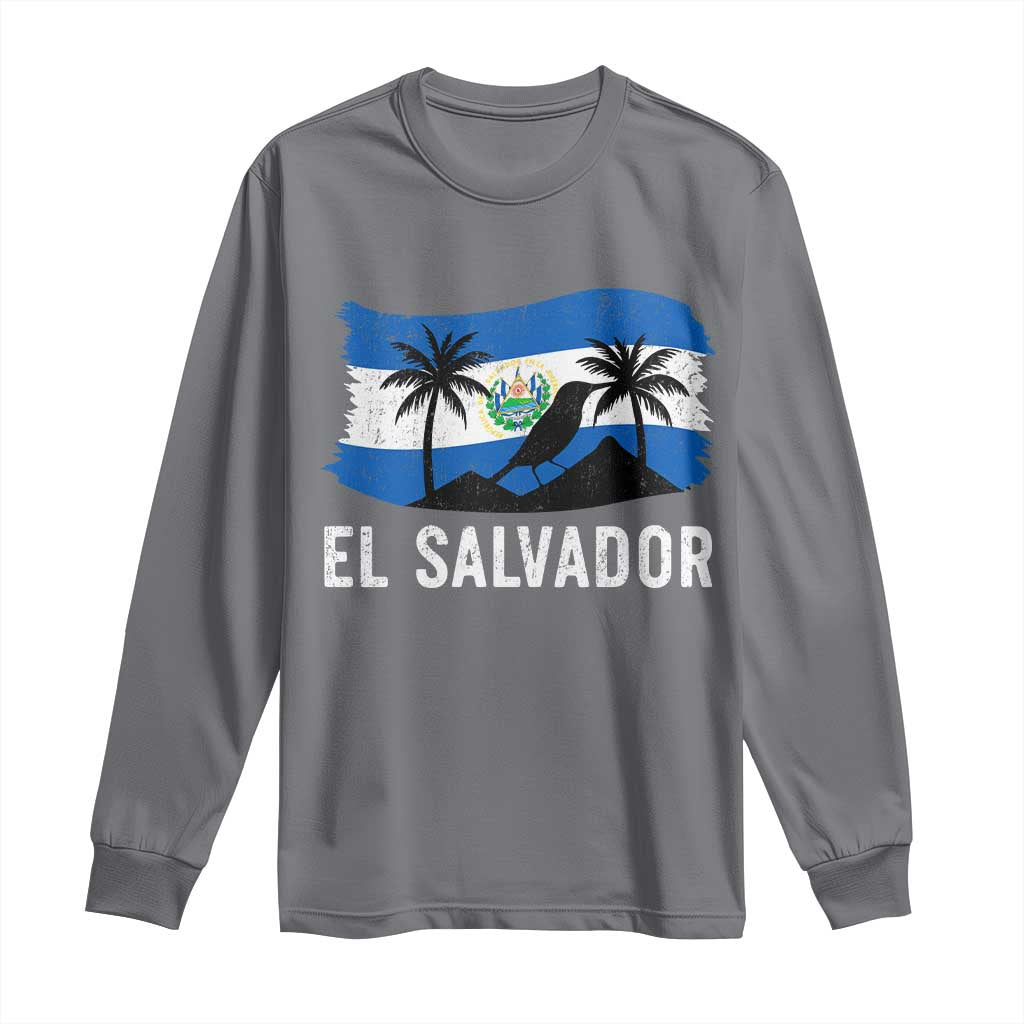 El Salvador Flag Long Sleeve Shirt Salvadoran Pride Torogoz Bird Palm Tree Volcano - Wonder Print Shop