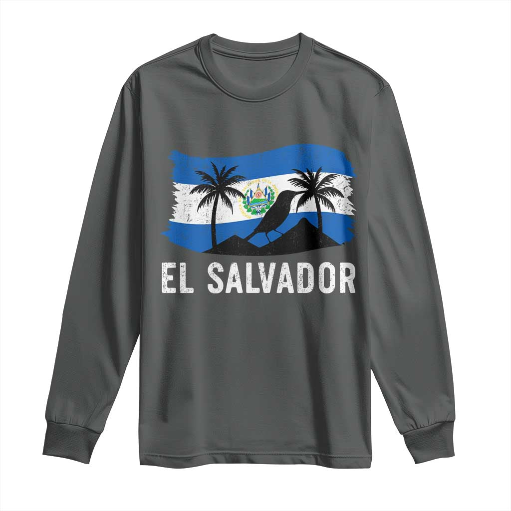 El Salvador Flag Long Sleeve Shirt Salvadoran Pride Torogoz Bird Palm Tree Volcano - Wonder Print Shop