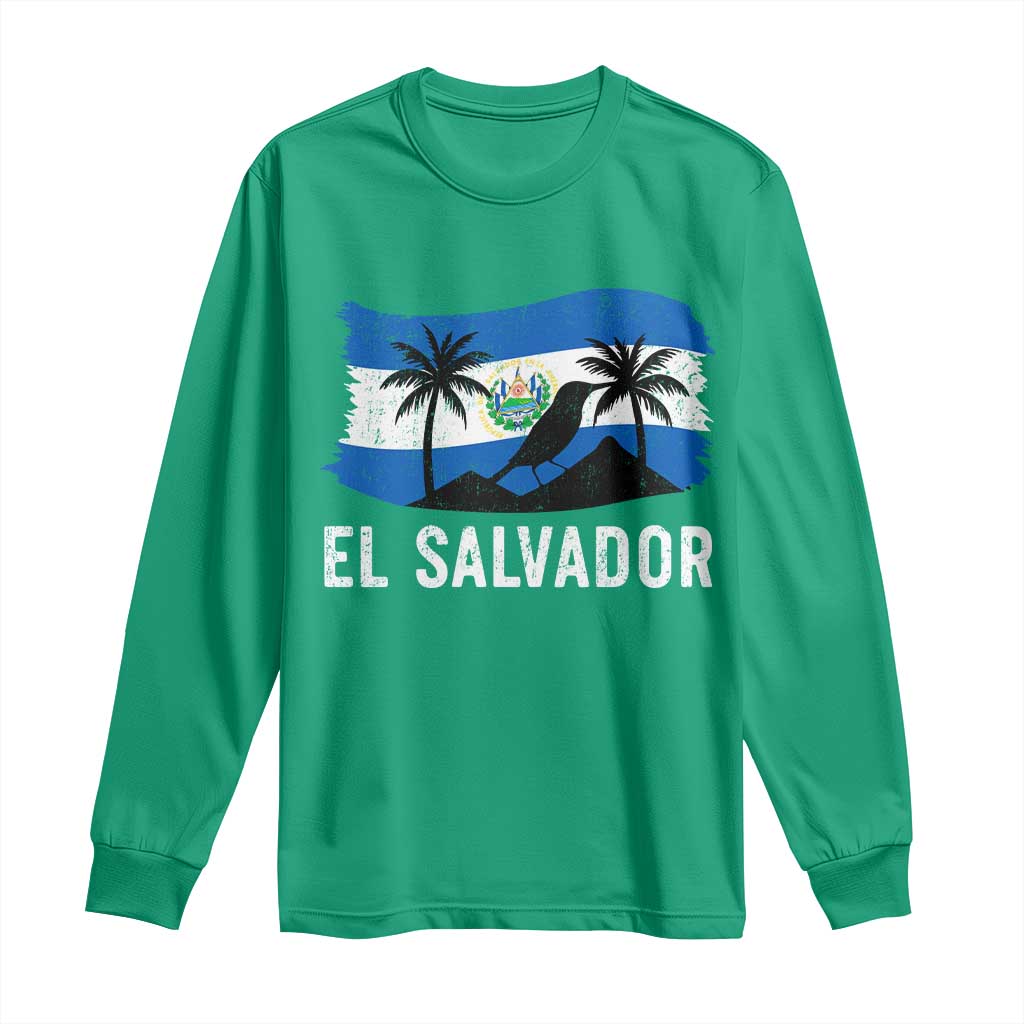 El Salvador Flag Long Sleeve Shirt Salvadoran Pride Torogoz Bird Palm Tree Volcano - Wonder Print Shop