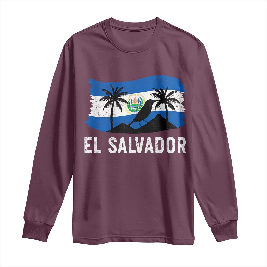 El Salvador Flag Long Sleeve Shirt Salvadoran Pride Torogoz Bird Palm Tree Volcano - Wonder Print Shop