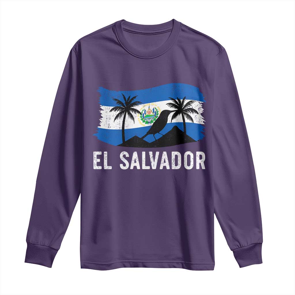 El Salvador Flag Long Sleeve Shirt Salvadoran Pride Torogoz Bird Palm Tree Volcano - Wonder Print Shop