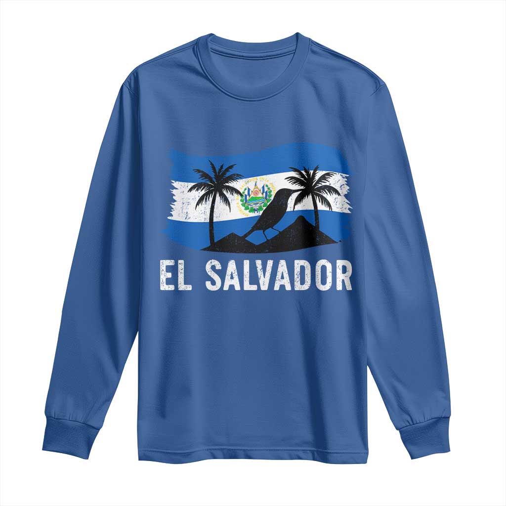 El Salvador Flag Long Sleeve Shirt Salvadoran Pride Torogoz Bird Palm Tree Volcano - Wonder Print Shop