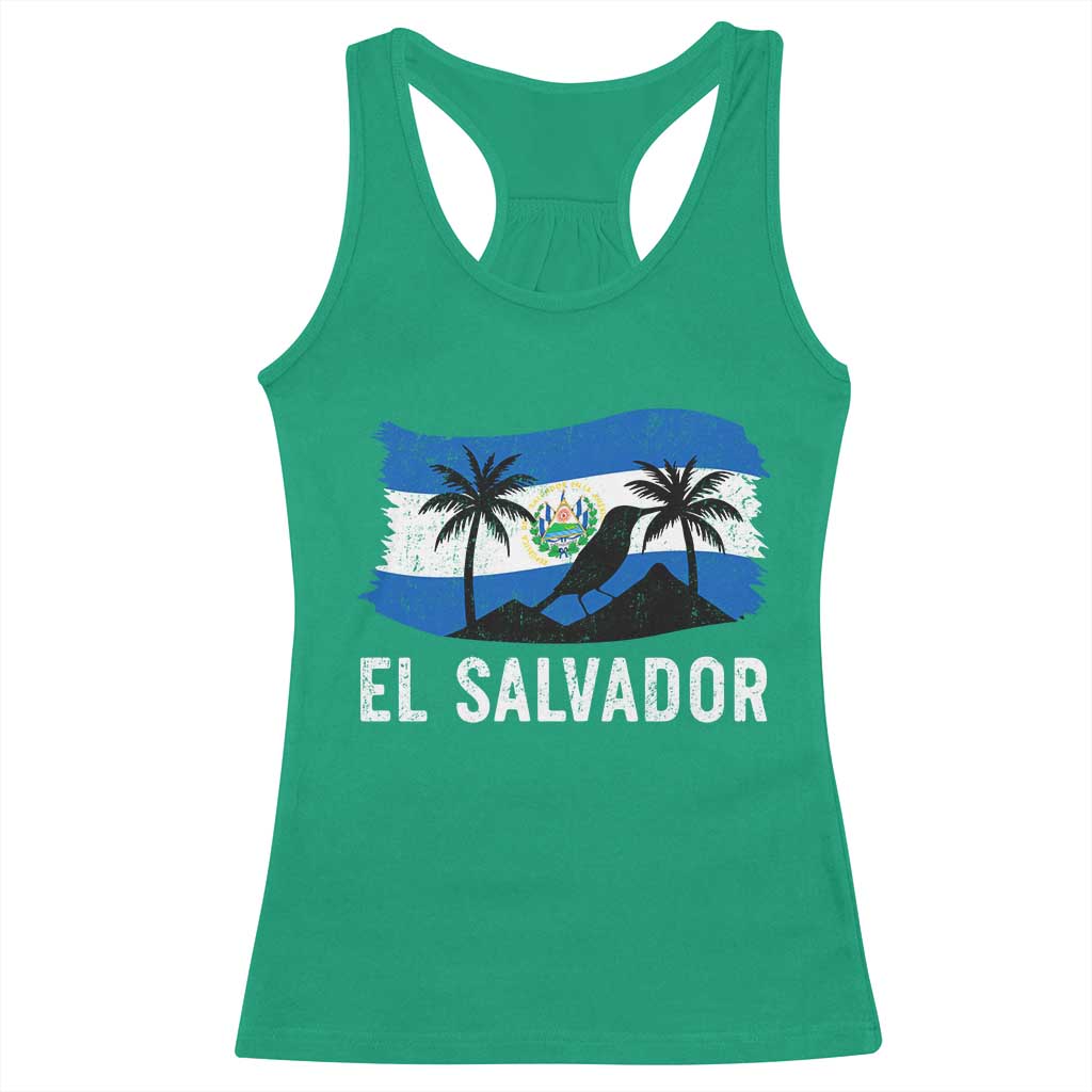 El Salvador Flag Racerback Tank Top Salvadoran Pride Torogoz Bird Palm Tree Volcano - Wonder Print Shop