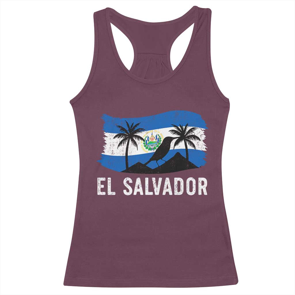 El Salvador Flag Racerback Tank Top Salvadoran Pride Torogoz Bird Palm Tree Volcano - Wonder Print Shop