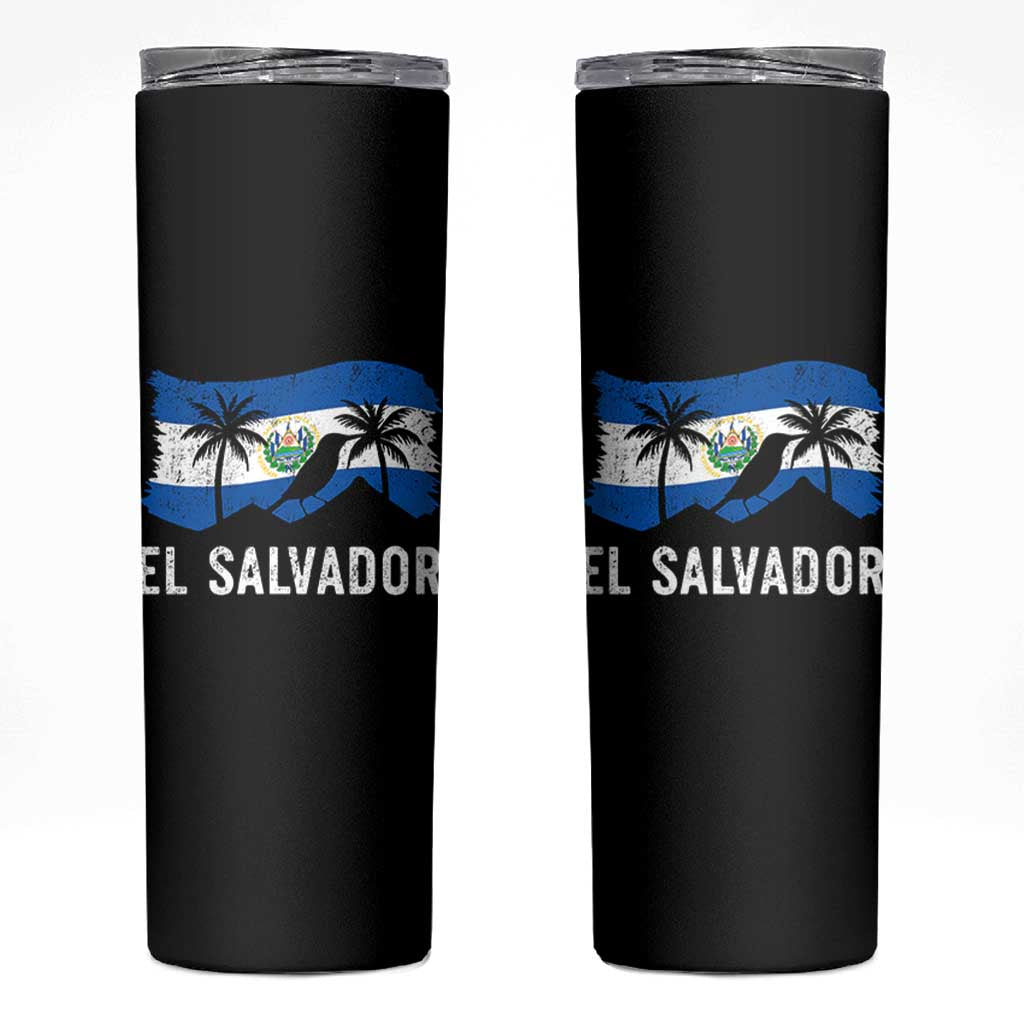 El Salvador Flag Skinny Tumbler Salvadoran Pride Torogoz Bird Palm Tree Volcano - Wonder Print Shop