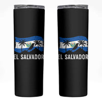 El Salvador Flag Skinny Tumbler Salvadoran Pride Torogoz Bird Palm Tree Volcano - Wonder Print Shop