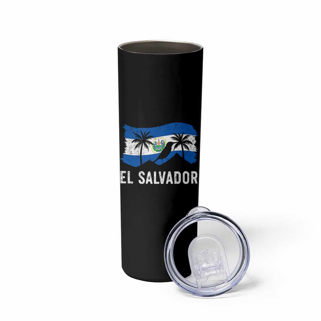 El Salvador Flag Skinny Tumbler Salvadoran Pride Torogoz Bird Palm Tree Volcano - Wonder Print Shop