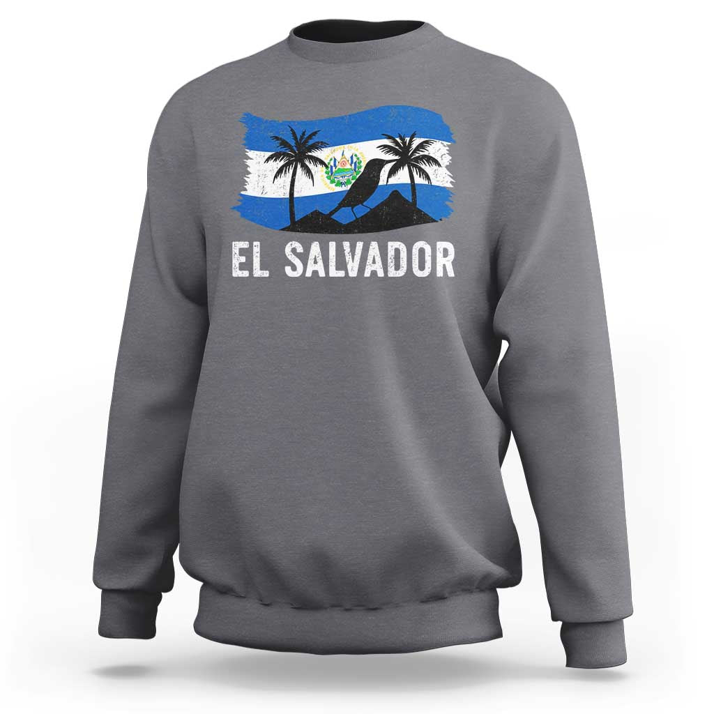 El Salvador Flag Sweatshirt Salvadoran Pride Torogoz Bird Palm Tree Volcano - Wonder Print Shop