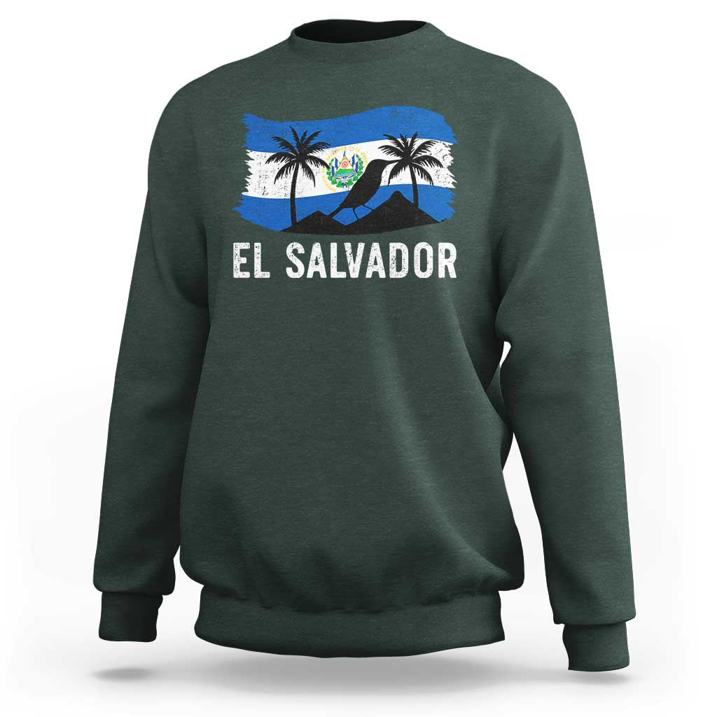 El Salvador Flag Sweatshirt Salvadoran Pride Torogoz Bird Palm Tree Volcano - Wonder Print Shop