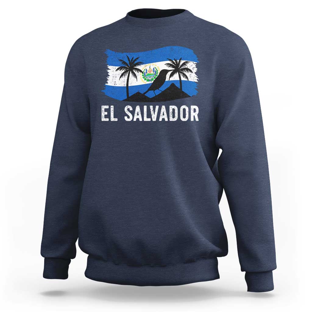 El Salvador Flag Sweatshirt Salvadoran Pride Torogoz Bird Palm Tree Volcano - Wonder Print Shop