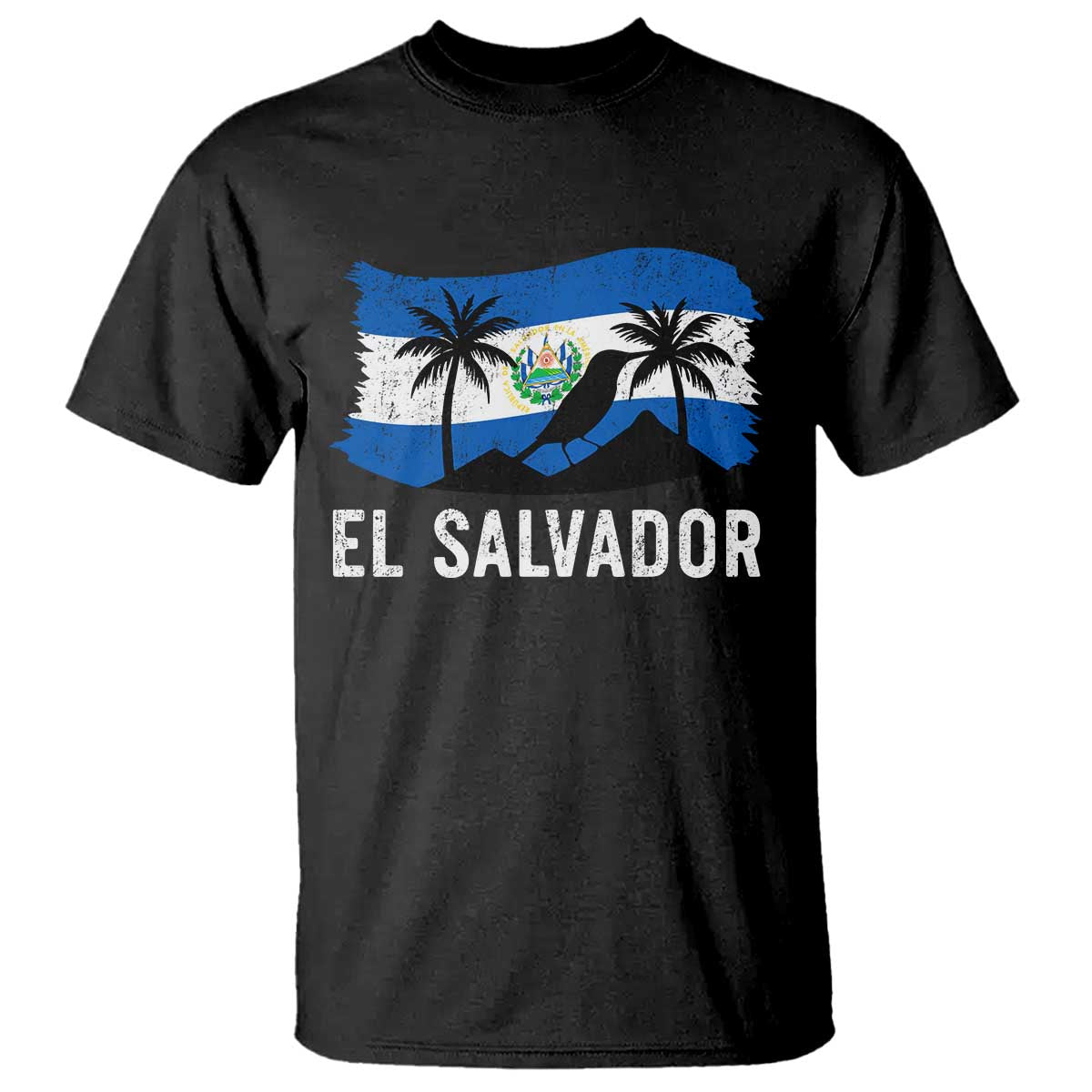 El Salvador Flag T Shirt Salvadoran Pride Torogoz Bird Palm Tree Volcano - Wonder Print Shop