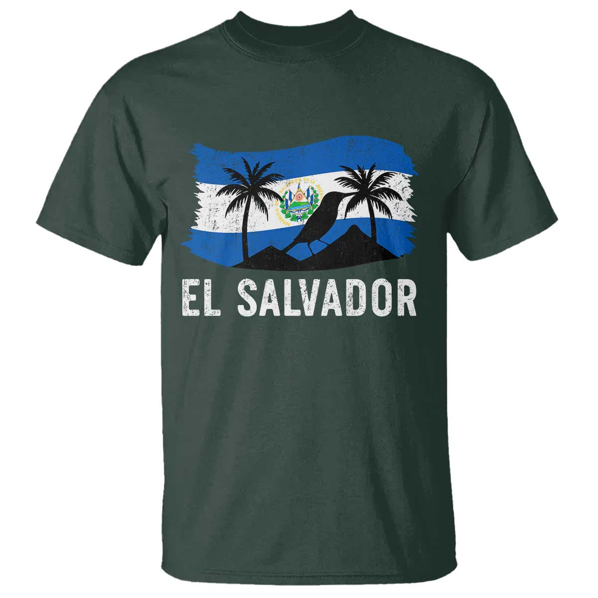El Salvador Flag T Shirt Salvadoran Pride Torogoz Bird Palm Tree Volcano - Wonder Print Shop