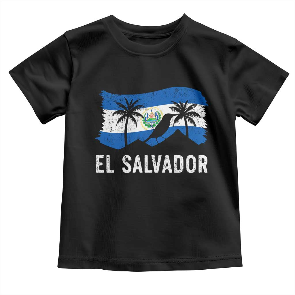 El Salvador Flag Toddler T Shirt Salvadoran Pride Torogoz Bird Palm Tree Volcano - Wonder Print Shop