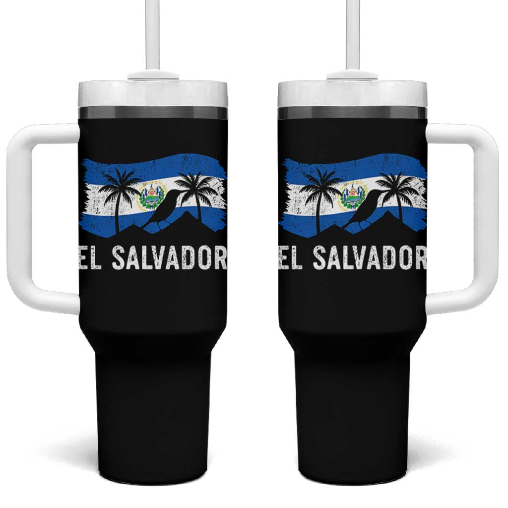 El Salvador Flag Tumbler With Handle Salvadoran Pride Torogoz Bird Palm Tree Volcano - Wonder Print Shop