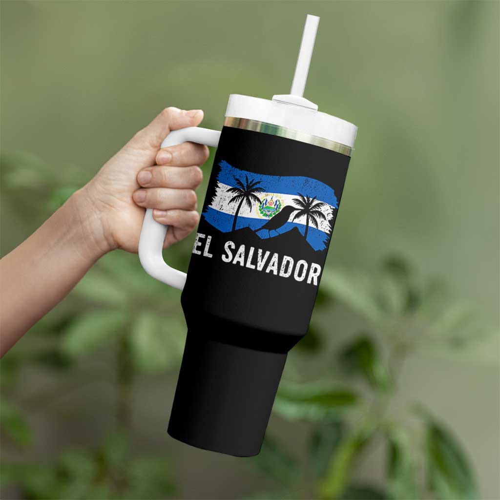 El Salvador Flag Tumbler With Handle Salvadoran Pride Torogoz Bird Palm Tree Volcano - Wonder Print Shop