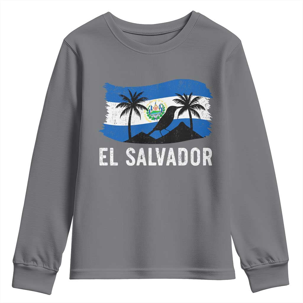 El Salvador Flag Youth Sweatshirt Salvadoran Pride Torogoz Bird Palm Tree Volcano - Wonder Print Shop