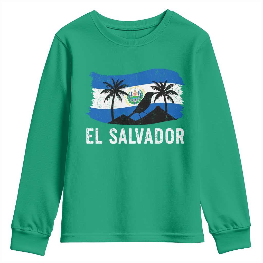 El Salvador Flag Youth Sweatshirt Salvadoran Pride Torogoz Bird Palm Tree Volcano - Wonder Print Shop