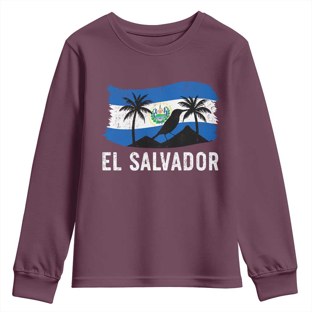 El Salvador Flag Youth Sweatshirt Salvadoran Pride Torogoz Bird Palm Tree Volcano - Wonder Print Shop