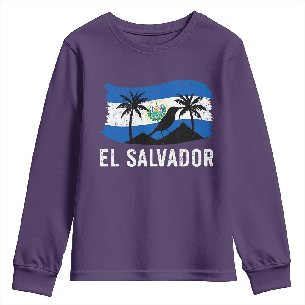 El Salvador Flag Youth Sweatshirt Salvadoran Pride Torogoz Bird Palm Tree Volcano - Wonder Print Shop