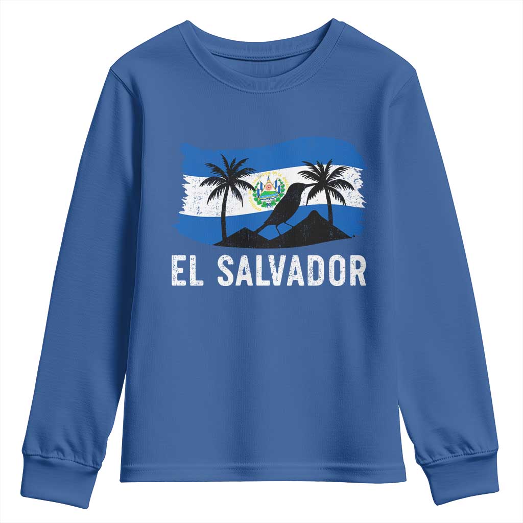 El Salvador Flag Youth Sweatshirt Salvadoran Pride Torogoz Bird Palm Tree Volcano - Wonder Print Shop