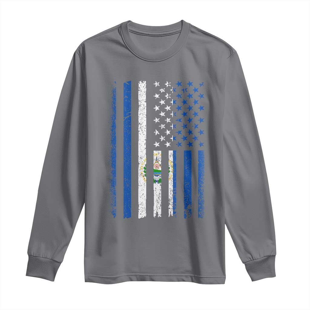 Salvadoran America Flag Long Sleeve Shirt El Salvador USA Patriotic - Wonder Print Shop
