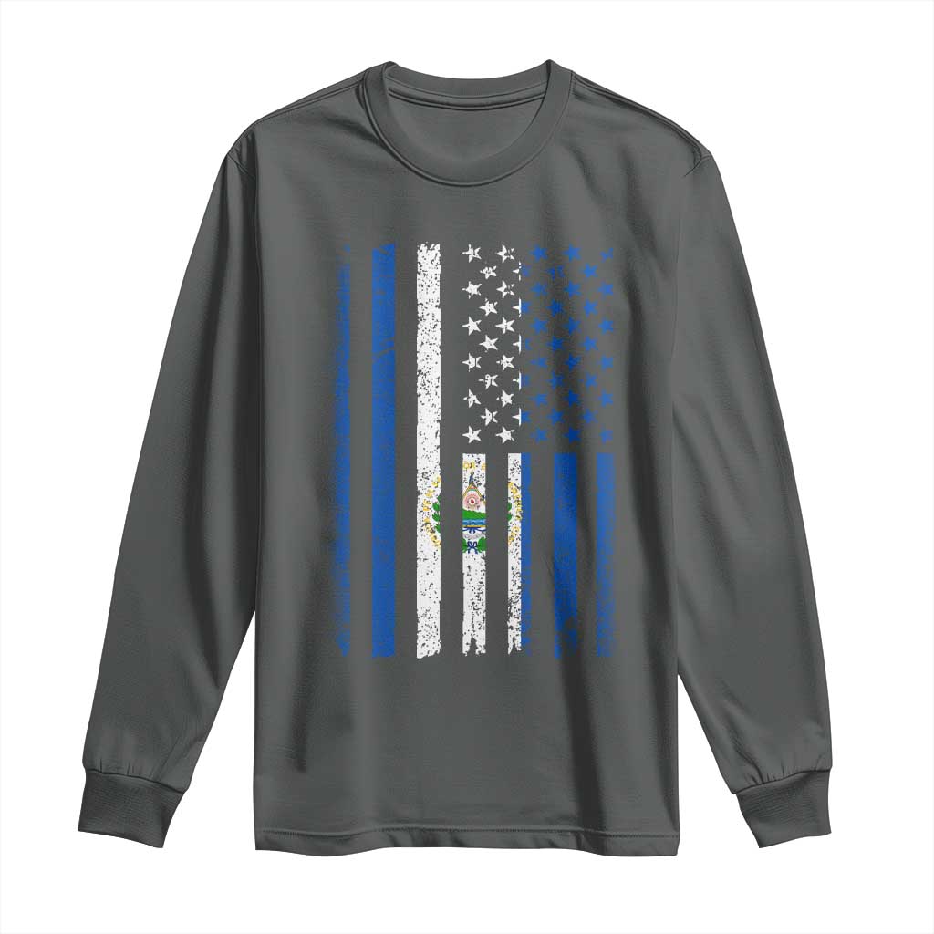 Salvadoran America Flag Long Sleeve Shirt El Salvador USA Patriotic - Wonder Print Shop
