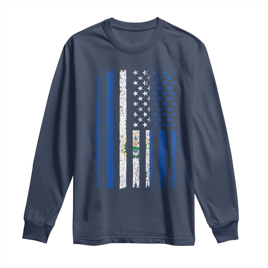Salvadoran America Flag Long Sleeve Shirt El Salvador USA Patriotic - Wonder Print Shop