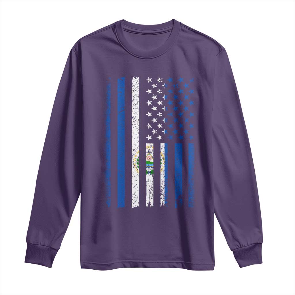 Salvadoran America Flag Long Sleeve Shirt El Salvador USA Patriotic - Wonder Print Shop