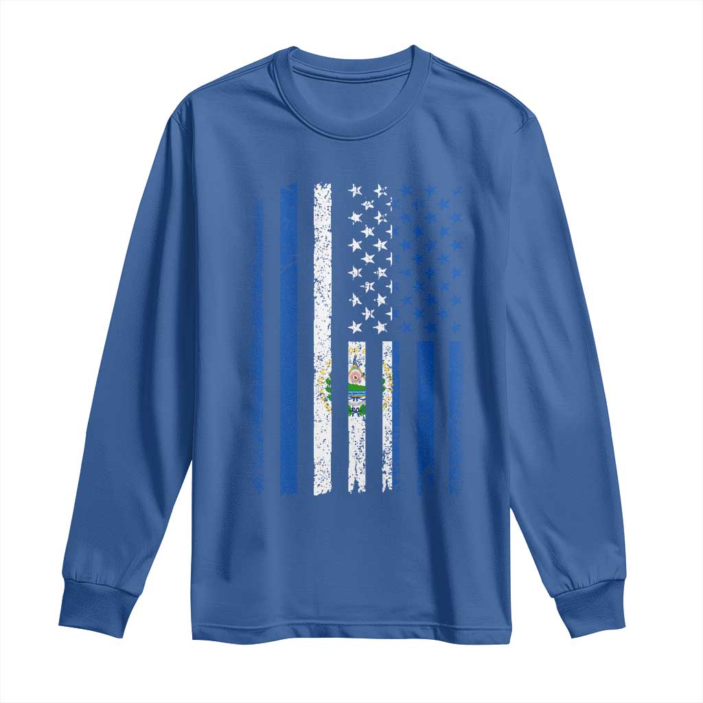 Salvadoran America Flag Long Sleeve Shirt El Salvador USA Patriotic - Wonder Print Shop