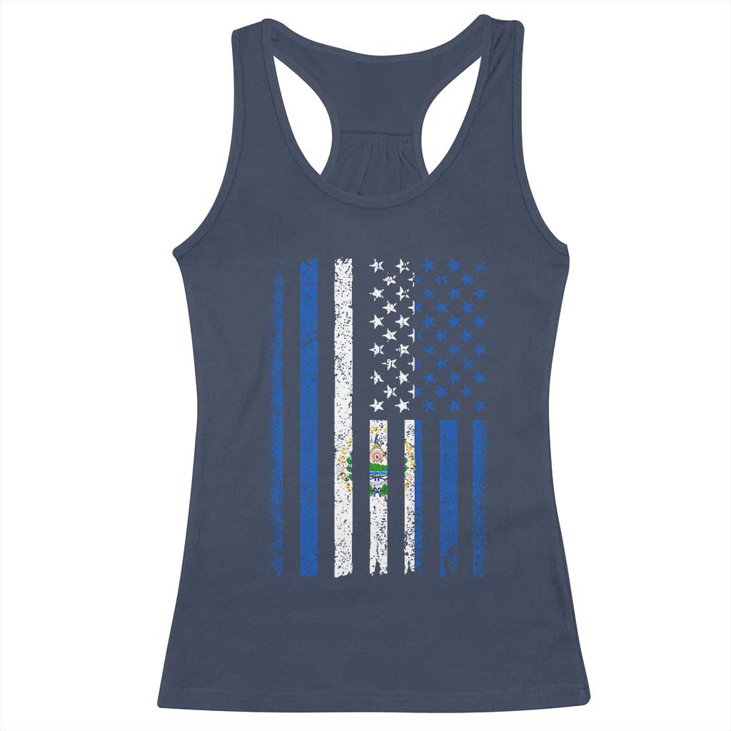 Salvadoran America Flag Racerback Tank Top El Salvador USA Patriotic - Wonder Print Shop