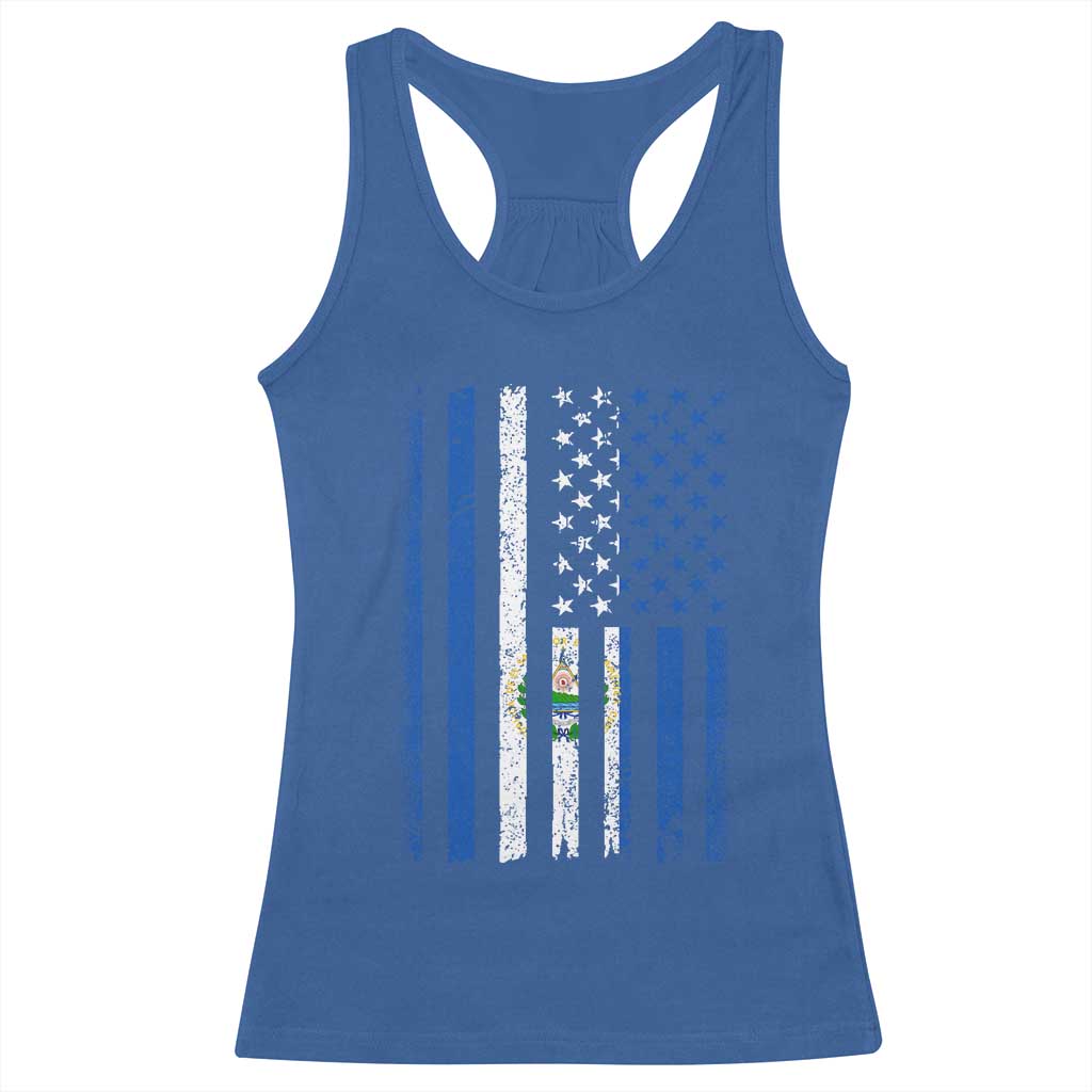 Salvadoran America Flag Racerback Tank Top El Salvador USA Patriotic - Wonder Print Shop