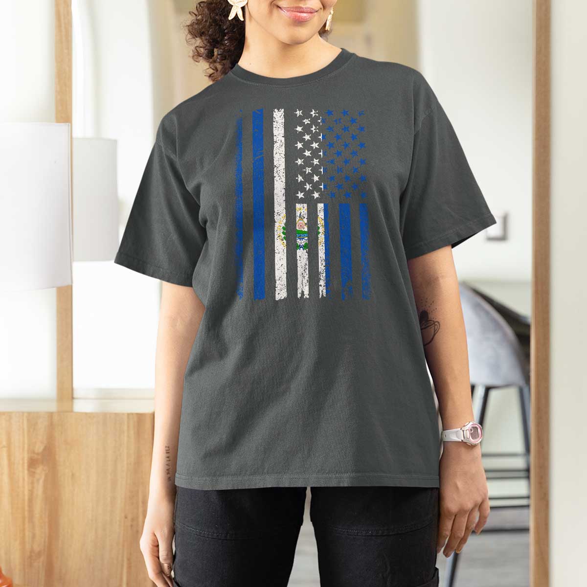 Salvadoran America Flag T Shirt For Women El Salvador USA Patriotic - Wonder Print Shop