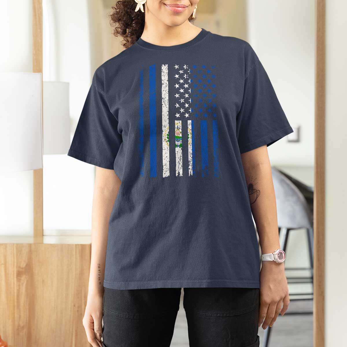 Salvadoran America Flag T Shirt For Women El Salvador USA Patriotic - Wonder Print Shop