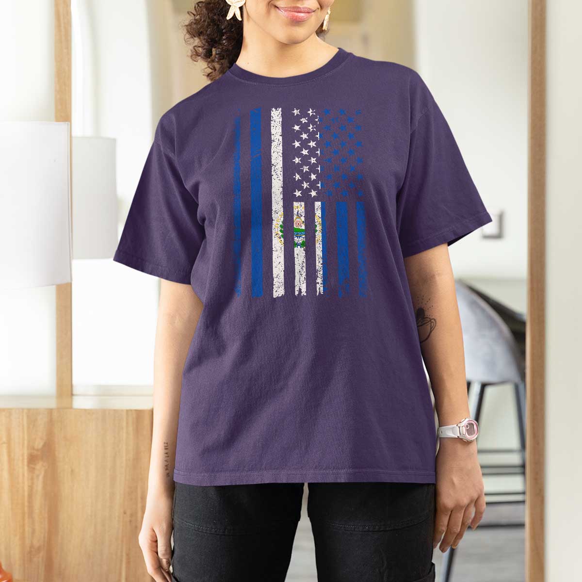 Salvadoran America Flag T Shirt For Women El Salvador USA Patriotic - Wonder Print Shop