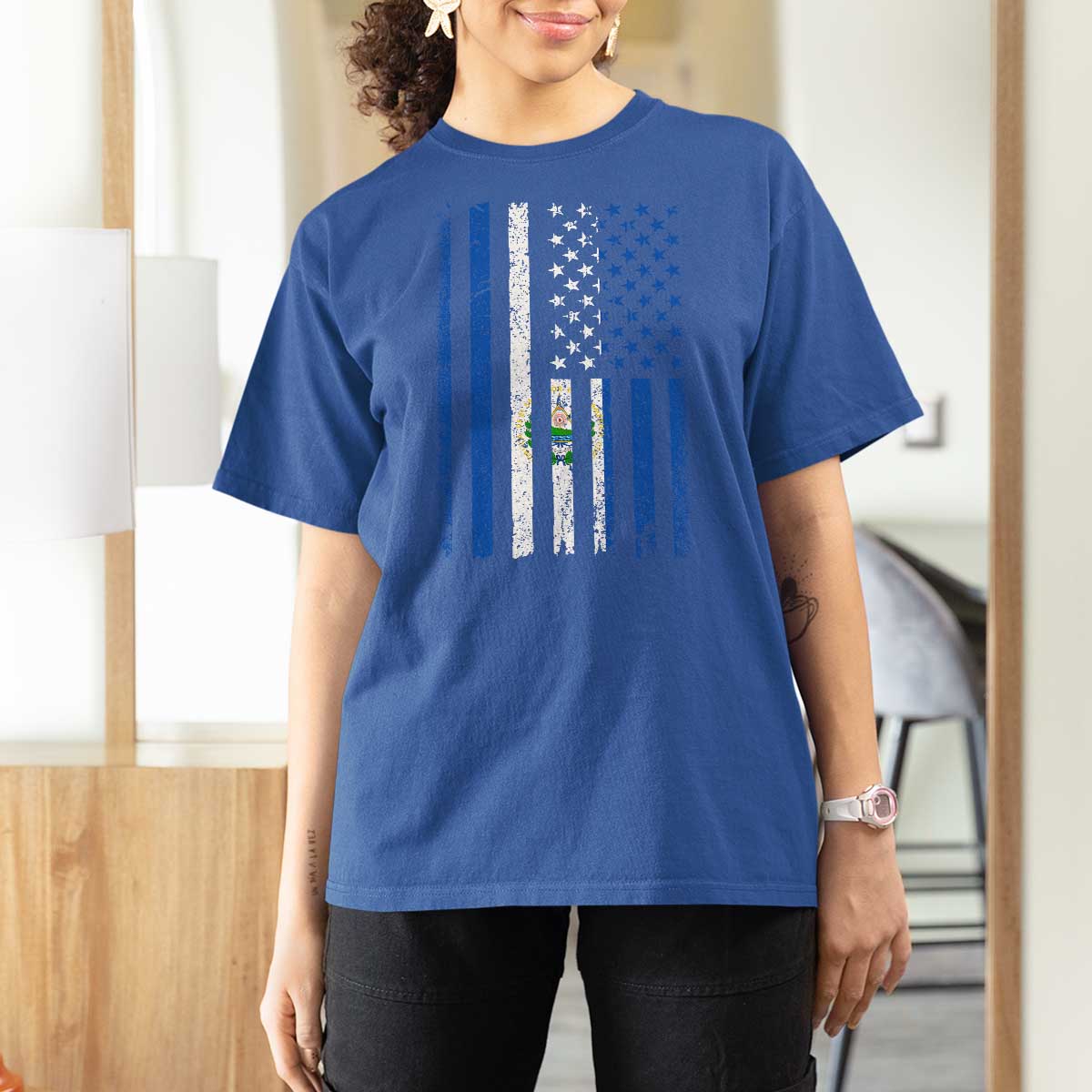 Salvadoran America Flag T Shirt For Women El Salvador USA Patriotic - Wonder Print Shop