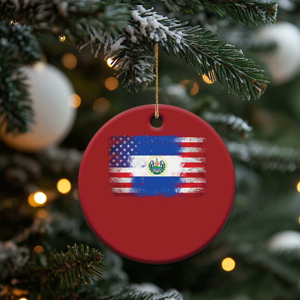 El Salvador American Flag Christmas Ornament Distressed Grunge USA Salvadoran Pride - Wonder Print Shop