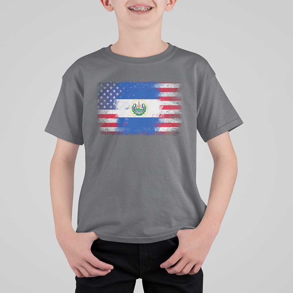 El Salvador American Flag T Shirt For Kid Distressed Grunge USA Salvadoran Pride - Wonder Print Shop