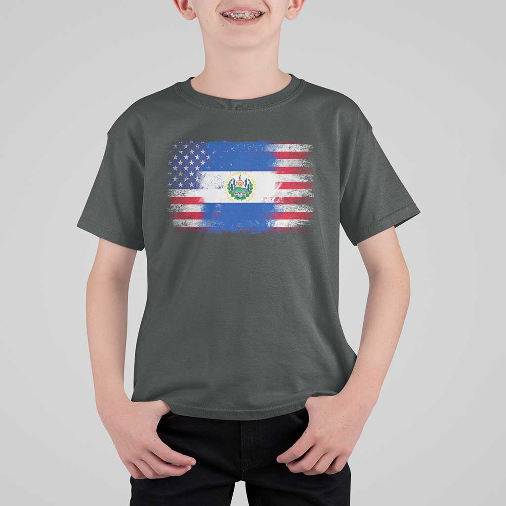 El Salvador American Flag T Shirt For Kid Distressed Grunge USA Salvadoran Pride - Wonder Print Shop