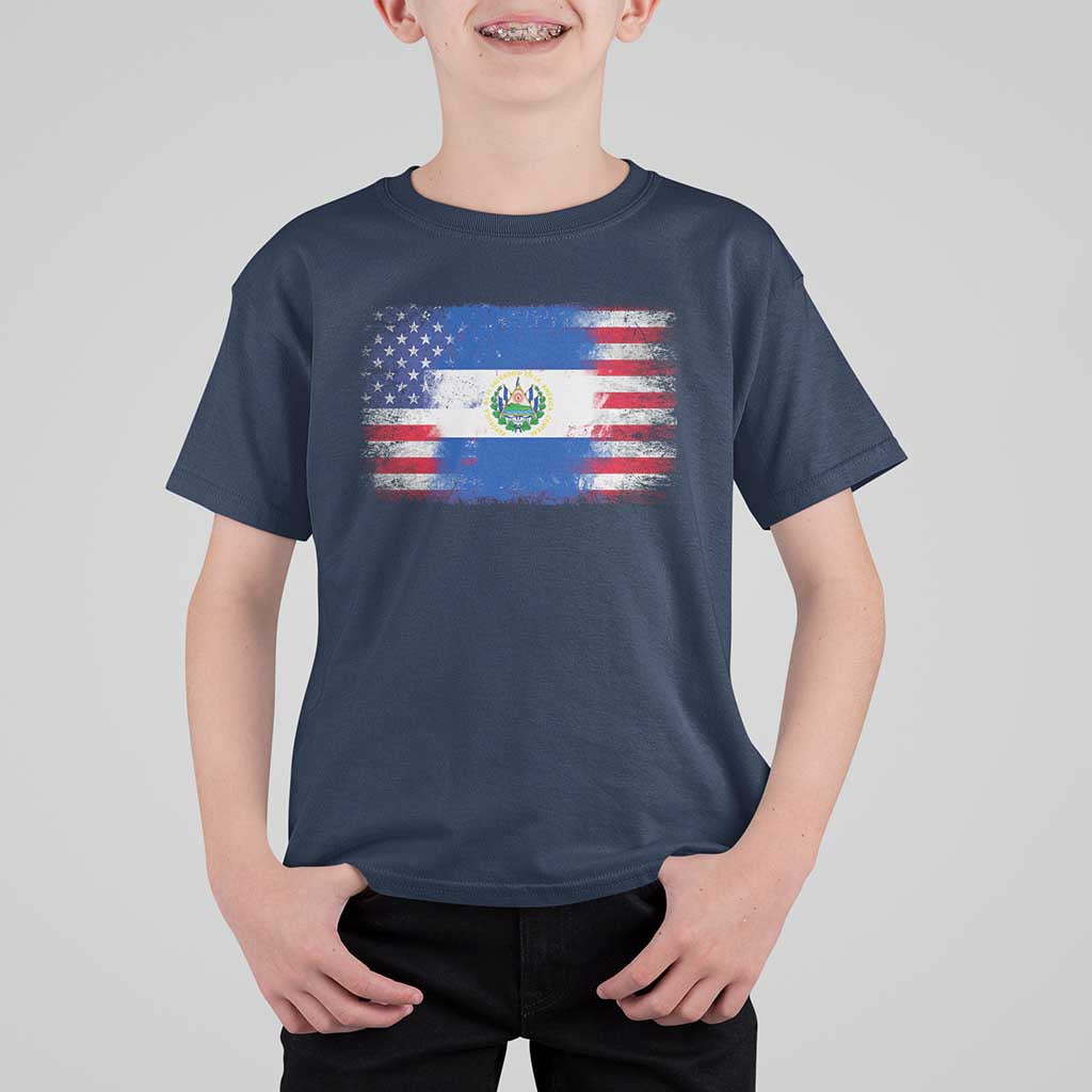 El Salvador American Flag T Shirt For Kid Distressed Grunge USA Salvadoran Pride - Wonder Print Shop