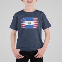 El Salvador American Flag T Shirt For Kid Distressed Grunge USA Salvadoran Pride - Wonder Print Shop