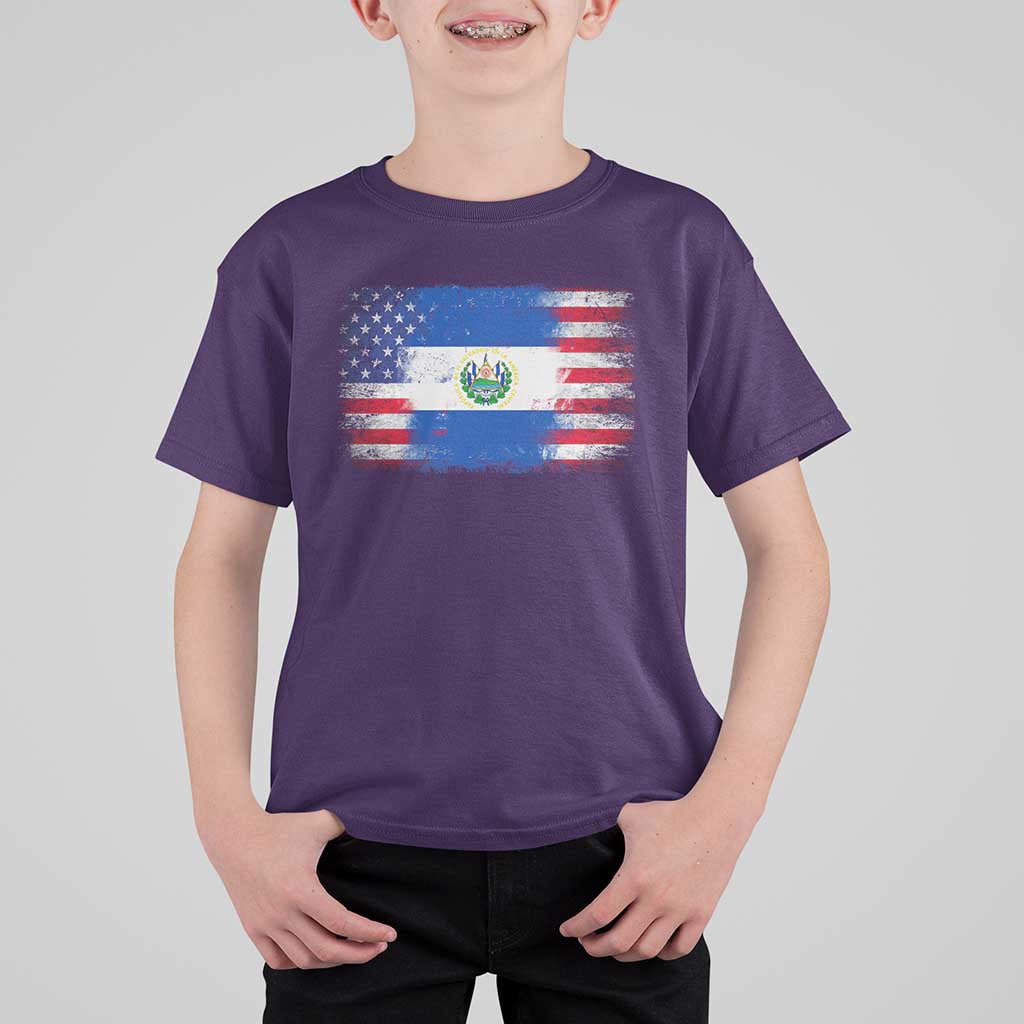 El Salvador American Flag T Shirt For Kid Distressed Grunge USA Salvadoran Pride - Wonder Print Shop