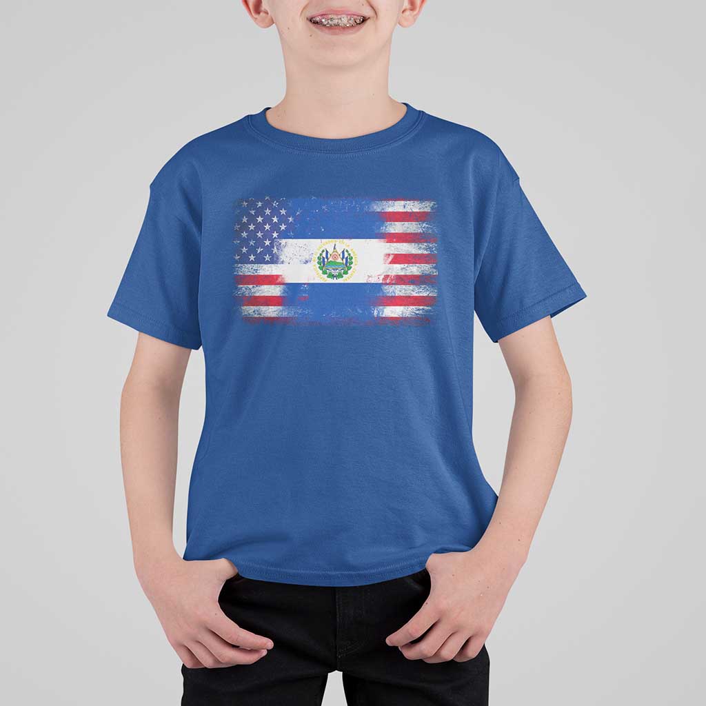 El Salvador American Flag T Shirt For Kid Distressed Grunge USA Salvadoran Pride - Wonder Print Shop