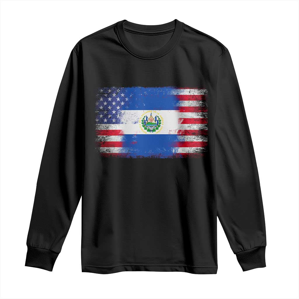 El Salvador American Flag Long Sleeve Shirt Distressed Grunge USA Salvadoran Pride - Wonder Print Shop