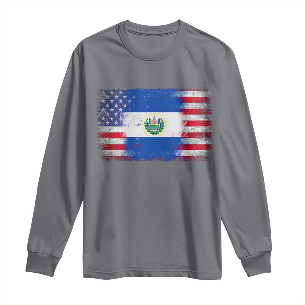 El Salvador American Flag Long Sleeve Shirt Distressed Grunge USA Salvadoran Pride - Wonder Print Shop