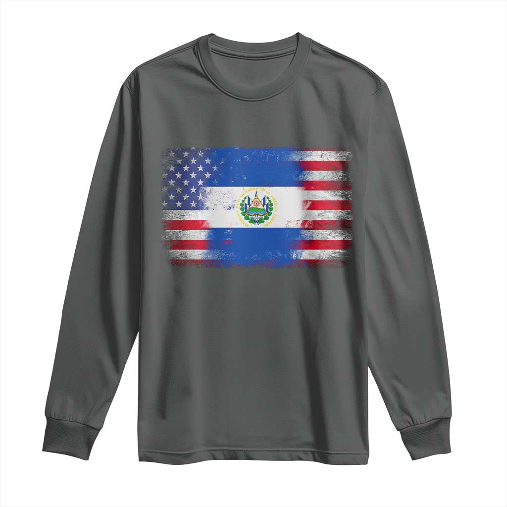 El Salvador American Flag Long Sleeve Shirt Distressed Grunge USA Salvadoran Pride - Wonder Print Shop