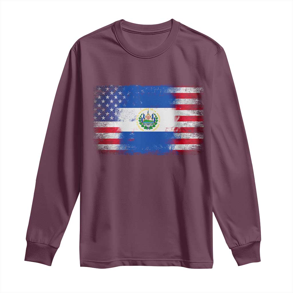 El Salvador American Flag Long Sleeve Shirt Distressed Grunge USA Salvadoran Pride - Wonder Print Shop