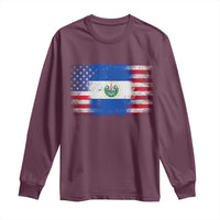 El Salvador American Flag Long Sleeve Shirt Distressed Grunge USA Salvadoran Pride - Wonder Print Shop