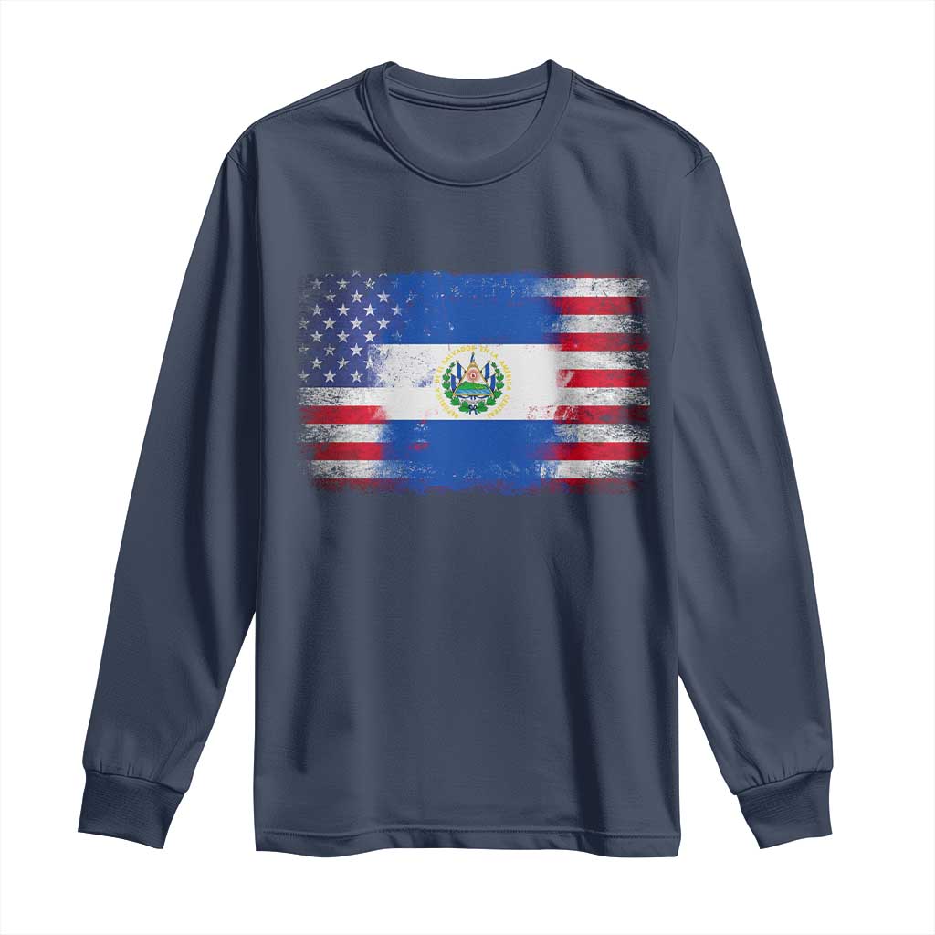 El Salvador American Flag Long Sleeve Shirt Distressed Grunge USA Salvadoran Pride - Wonder Print Shop