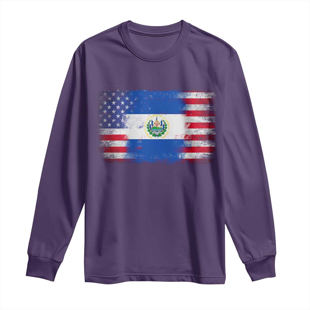 El Salvador American Flag Long Sleeve Shirt Distressed Grunge USA Salvadoran Pride - Wonder Print Shop